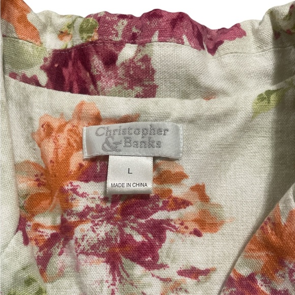 NWOT Christopher & Banks Linen Blend Floral Print Ivory Button Lightweight Jacke - Picture 6 of 13